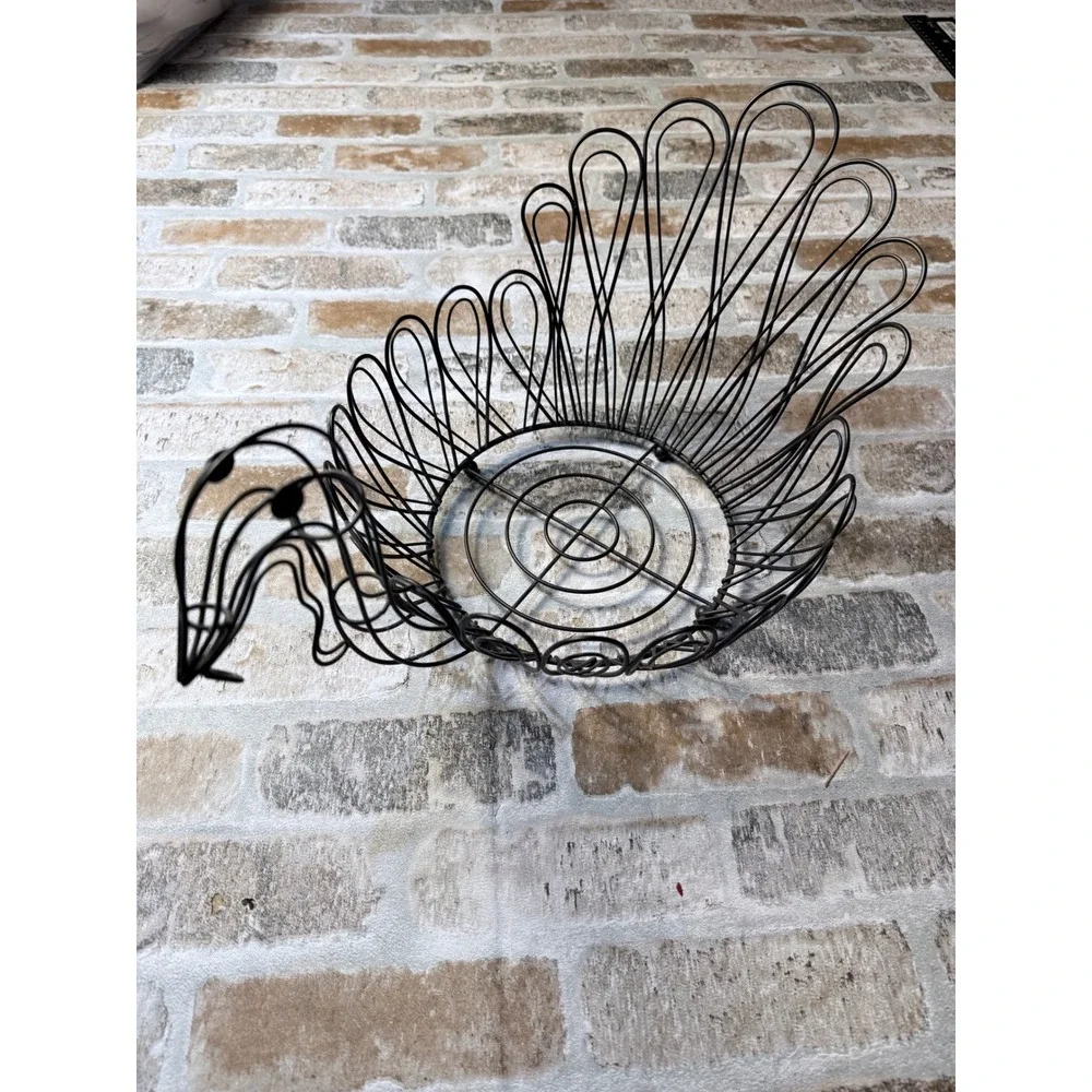 Vintage Turkey Wire Basket Metal Fruit Bowl Thanksgiving Farmhouse Decor Brown
